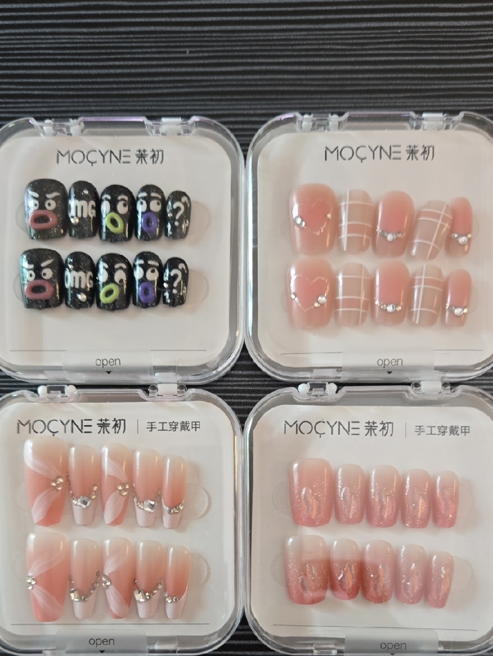 MOCYNE 4 Press-On Nail Sets - Black Cartoon & Pink Glam Styles #6